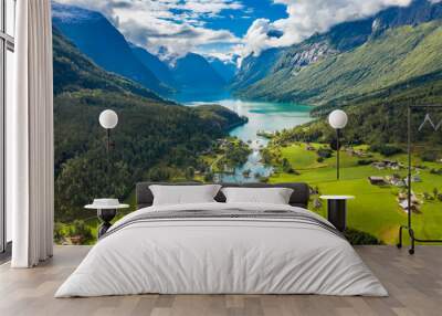 Beautiful Nature Norway natural landscape. lovatnet lake Lodal valley. Wall mural