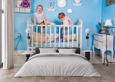 Children on the bed Wall mural