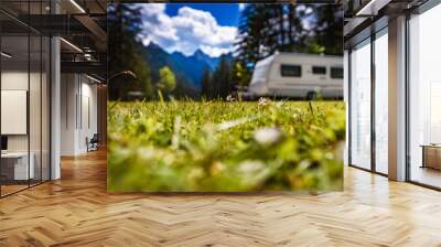 Family vacation travel, holiday trip in motorhome Wall mural