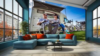 Family vacation travel, holiday trip in motorhome Wall mural