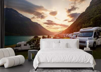 Family vacation travel RV, holiday trip in motorhome, Caravan car Vacation. Wall mural