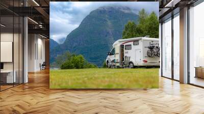 Family vacation travel RV, holiday trip in motorhome, Caravan car Vacation. Wall mural