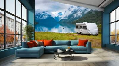 Family vacation travel RV, holiday trip in motorhome Wall mural