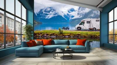 Family vacation travel RV, holiday trip in motorhome Wall mural