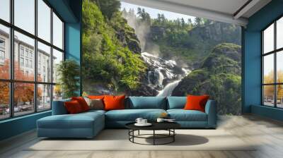 Latefossen is one of the most visited waterfalls in Norway and is located near Skare and Odda in the region Hordaland, Norway. Consists of two separate streams flowing down from the lake Lotevatnet. Wall mural