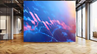 Bull market surge  vibrant blue graphs in sunrise glow, signaling financial rally Wall mural