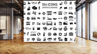 Car service & garage 104 isolated icons set on white background, repair, car detail Wall mural