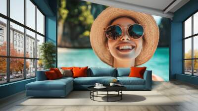 Cheerful woman on summer vacation
 Wall mural