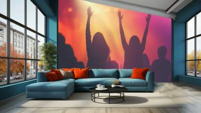 Christian worship young people silhouette lifting hand
 Wall mural