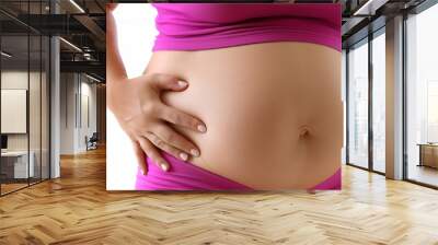 Close up of overweight woman s fat body showing belly with fat pad, obesity concept with text space Wall mural