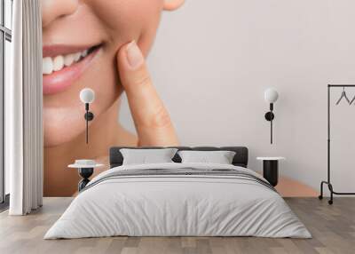 closeup view of female wide cheerful smile with white teeth and clean skin and copyspace Wall mural