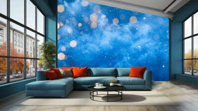 Dark Blue Glow Particle Abstract Background Smoke, Bokeh, And Glitter For A Magical Festive Effect Wall mural