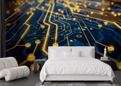 Detailed view of black circuit board with gold connectors, tech concepthorizontal banner Wall mural