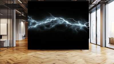 Dynamic lightning bolt frozen in mid-strike isolated on a black background. Weather phenomena isolated on white. Photo realistic photo.
 Wall mural