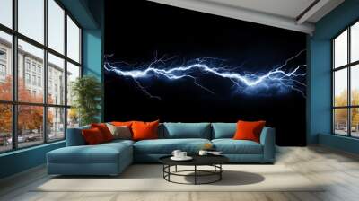 Dynamic lightning bolt frozen in mid-strike isolated on a black background. Weather phenomena isolated on white. Photo realistic photo.
 Wall mural