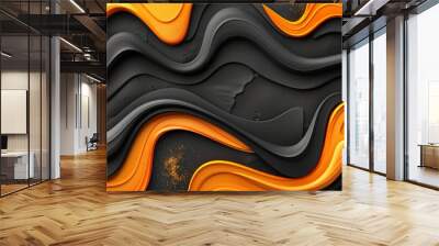 Energetic 3d abstract background featuring vivid bright black and orange color tones Wall mural