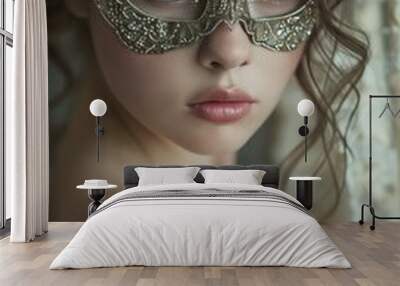 Ethereal ballet dancer in crystal mask on dreamy stage, ideal for artistic promotions Wall mural