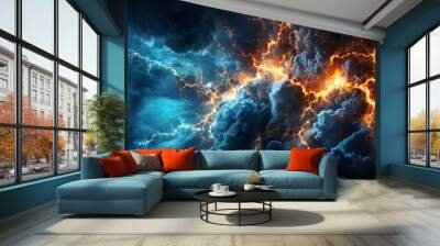 extreme close-up of lightning and thunder, unreal imagination with thunder, top view, fantastic nature, style photography Wall mural