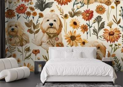 flover and dog pattern . ai generated Wall mural