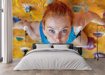 Focused belayer ensuring safety in sport climbing  symbol of responsibility at summer olympic games Wall mural