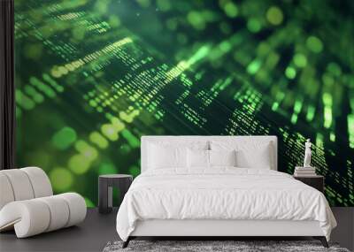 Green digital binary data on computer screen background. Matrix style
 Wall mural