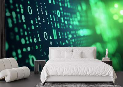 Green digital binary data on computer screen background. Matrix style
 Wall mural