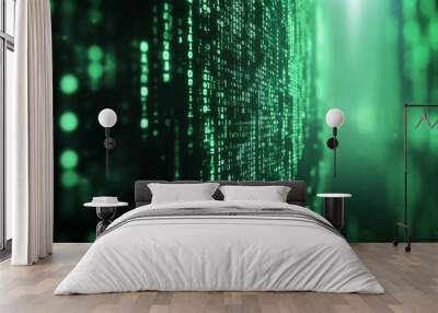 Green digital binary data on computer screen background. Matrix style
 Wall mural