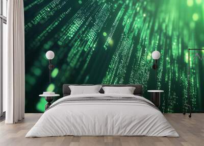 Green digital binary data on computer screen background. Matrix style
 Wall mural