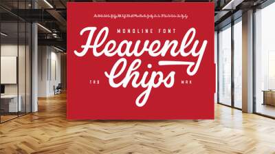 Heavenly Chips. Original Monoline Script Font. Vector Illustration. Wall mural