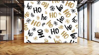 Ho ho ho pattern, Santa Claus laugh. Calligraphy, handwritten modern brush lettering. Dry brush and rough edges in ink. Abstract vector template. Wall mural