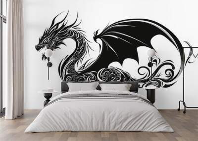 Illustration dragon tattoo design white background isolated on white background,. Created using Generative AI Technology
 Wall mural