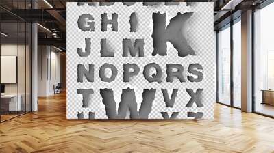 alphabet ripped paper on transparent background Wall mural