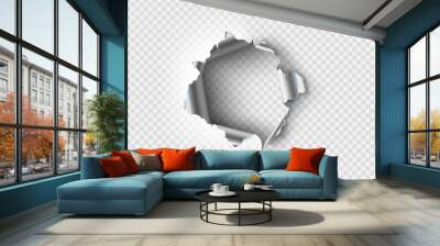 ragged Hole torn in ripped metal on transparent background Wall mural