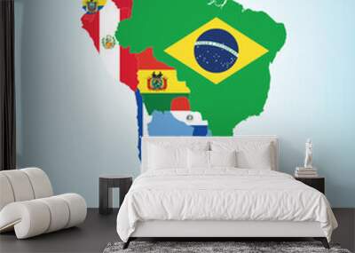 the south american map divided by countries. Vector illustration Wall mural