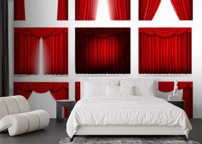 vector set of red silk curtains with light and shadows Wall mural