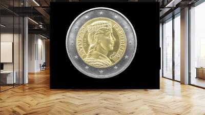 Latvian new 2 euro coin over black Wall mural