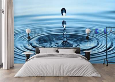 Liquid Serenity A Clear Water Droplet Creates Concentric Ripples, Minimalistic Background Wall mural