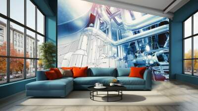 Background of mechanical engineering drawings, industry, education Wall mural