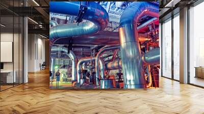 Equipment, cables and piping as found inside of a modern industrial power plant Wall mural