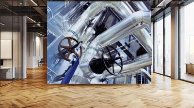 Equipment, cables and piping as found inside of a modern industrial power plant Wall mural