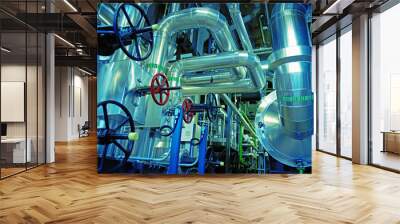 Industrial zone, Steel pipelines, valves and cables Wall mural