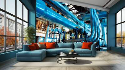 Industrial zone, Steel pipelines, valves and ladders Wall mural