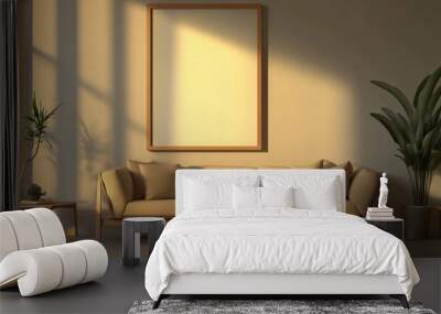 Minimalist, japandi style interior design of modern living room with sofa and frame.
 Wall mural