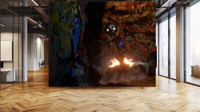 mremireh o desbiens, a zombie monster skateboarding through ruins painted with graffiti, fantasy, background for music, 3D rendering, cyclic animation Wall mural