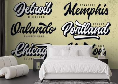 Original Retro Script Font and City Logos. Vector Wall mural