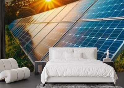 Panoramic view of solar panel against clear blue sky with space for text placement Wall mural