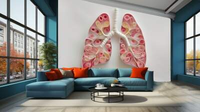 Paper quilled lungs isolated on white background with ample space for text placement Wall mural