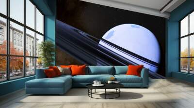 Planets of deep space in light of red and blue stars. Science fiction 3d illustration Wall mural