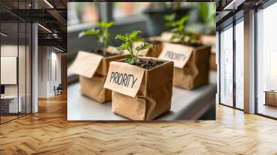 Priority package  brown envelope with  priority  prominently displayed on white table Wall mural