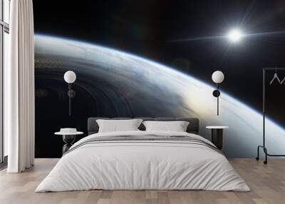 realistic exoplanet, beautiful alien planet in far space, detailed planet surface, science fiction wallpaper, cosmic landscape 3d render Wall mural